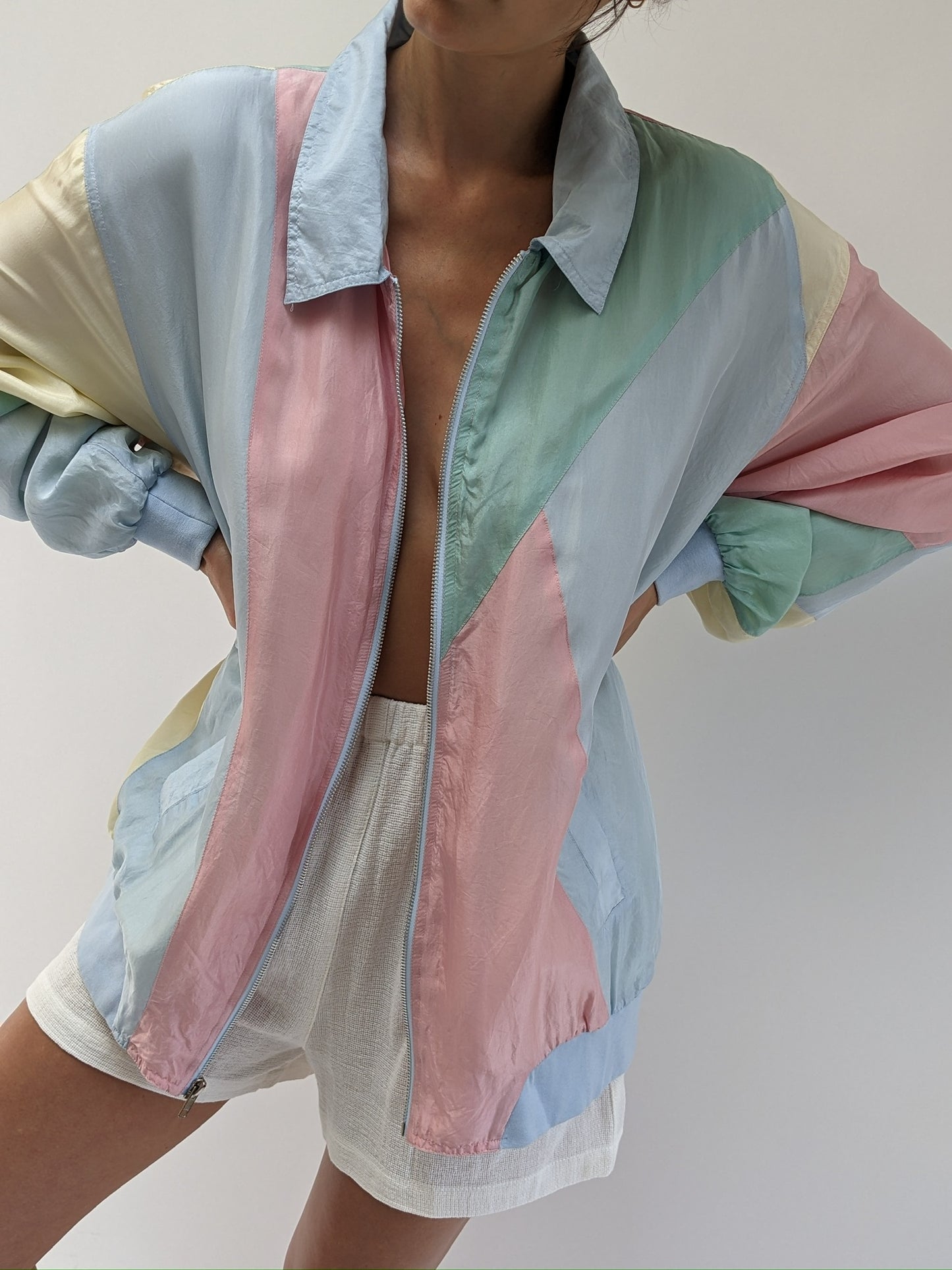 Fun Vintage Pastel Silk Bomber Jacket