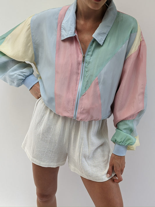 Fun Vintage Pastel Silk Bomber Jacket