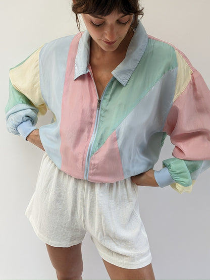 Fun Vintage Pastel Silk Bomber Jacket