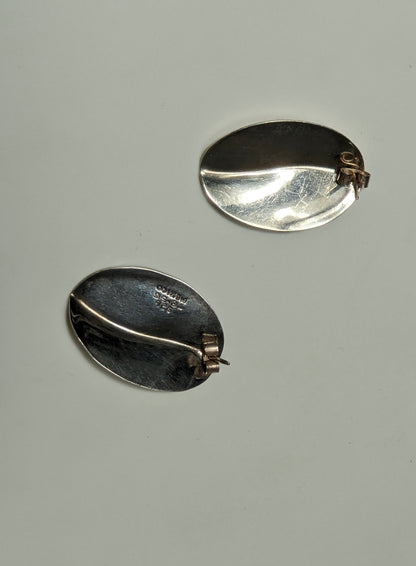 Beautiful Vintage Sterling Silver Rippled Plate Earrings