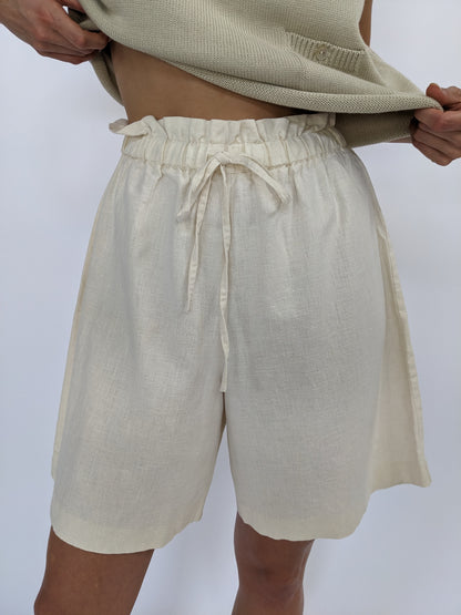 Vintage Buttercream Woven Linen Shorts