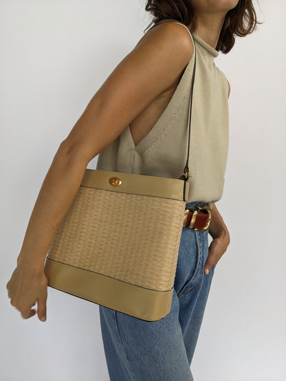 90s Woven & Vegan Leather Etienne Aigner Shoulder Bag