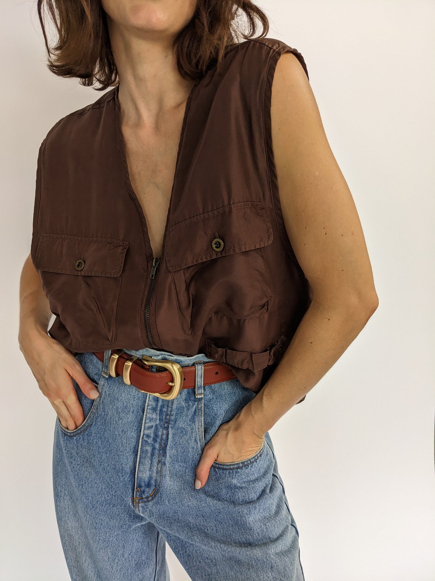 Vintage Vanilla Bean Silk Chore Vest