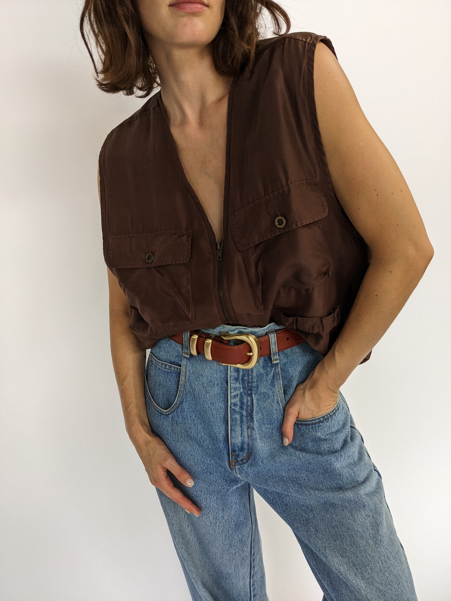 Vintage Vanilla Bean Silk Chore Vest