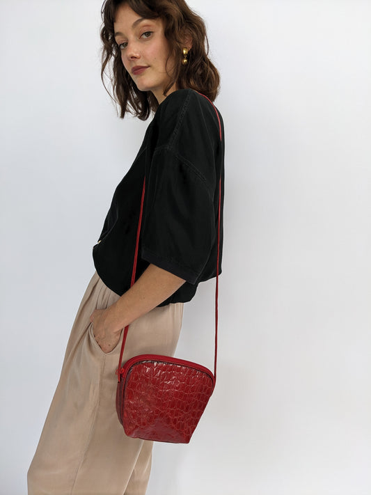 Lovely Vintage Cherry Red Petite Embossed Purse