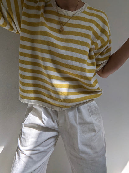 Easy Vintage Mustard Striped Knit Tee