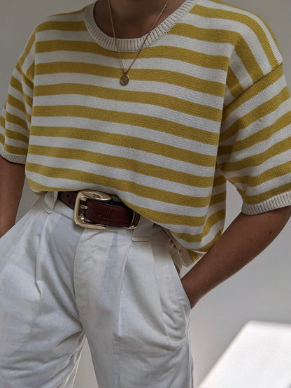 Easy Vintage Mustard Striped Knit Tee