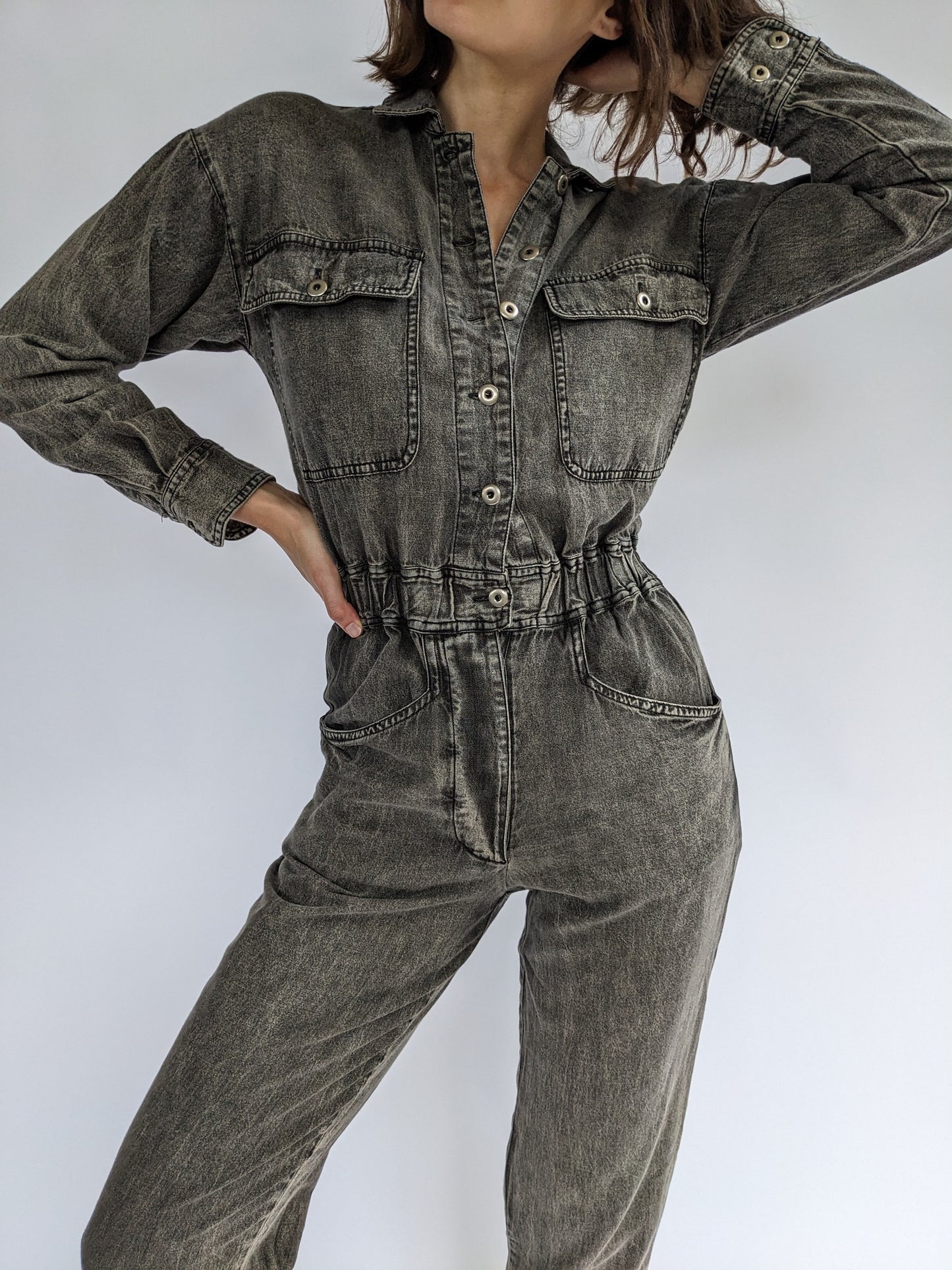 Vintage Faded Black Denim Jumpsuit