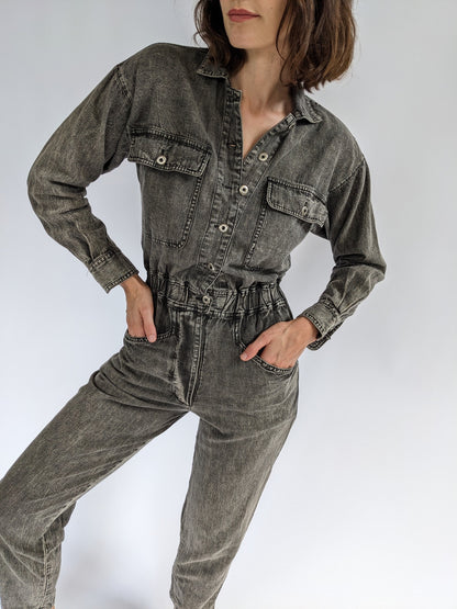 Vintage Faded Black Denim Jumpsuit