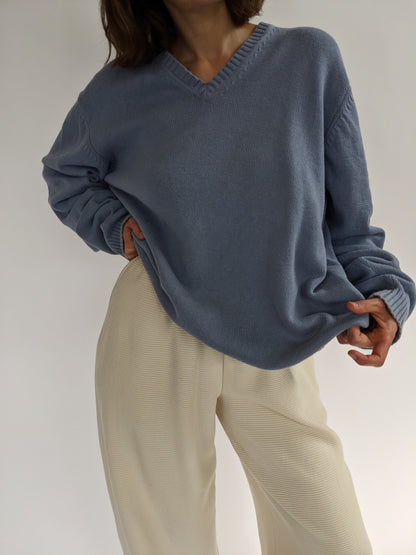 Vintage Sky Blue V-Neck Sweater