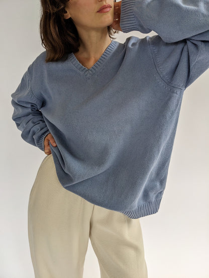 Vintage Sky Blue V-Neck Sweater