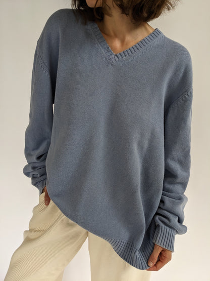 Vintage Sky Blue V-Neck Sweater