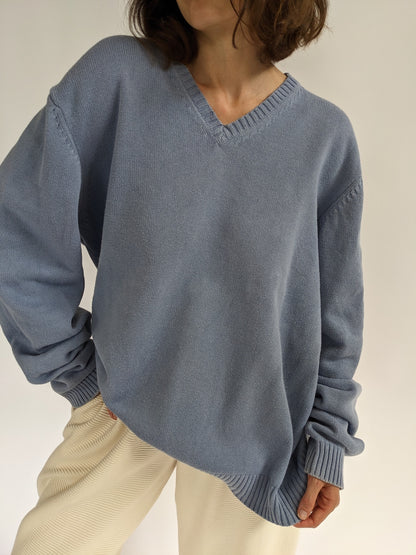 Vintage Sky Blue V-Neck Sweater