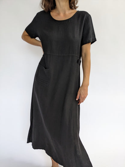 Vintage Black Linen Market Dress