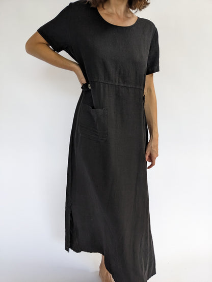 Vintage Black Linen Market Dress