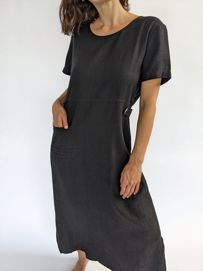 Vintage Black Linen Market Dress