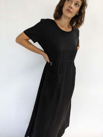 Vintage Black Linen Market Dress