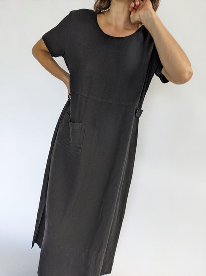 Vintage Black Linen Market Dress