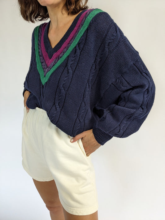 Vintage Navy Collegiate Knit Sweater