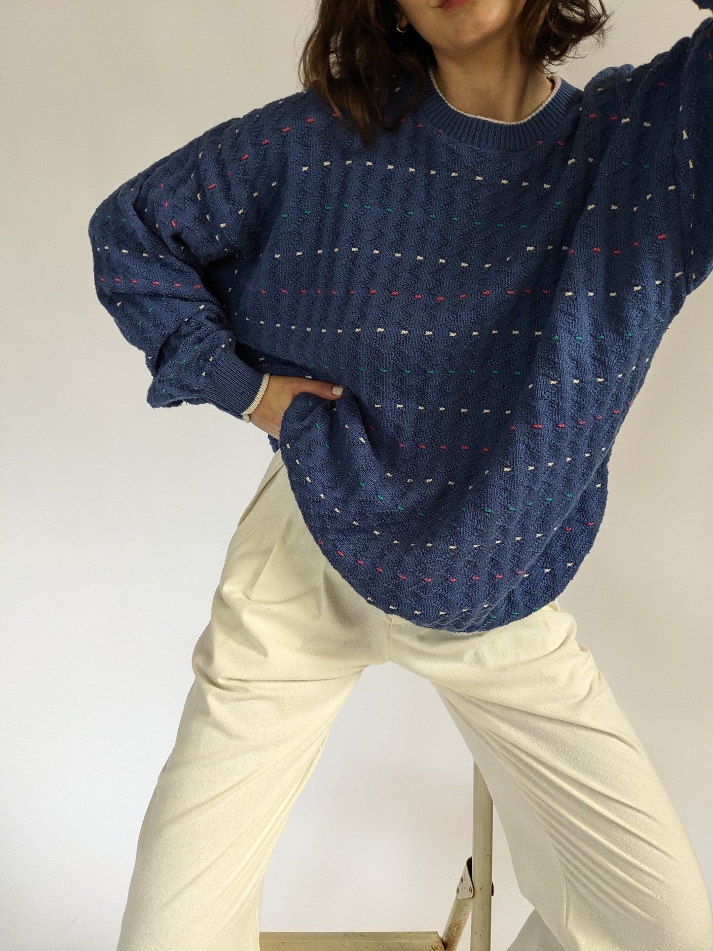 Vintage Dotted Ocean Blue Sweater