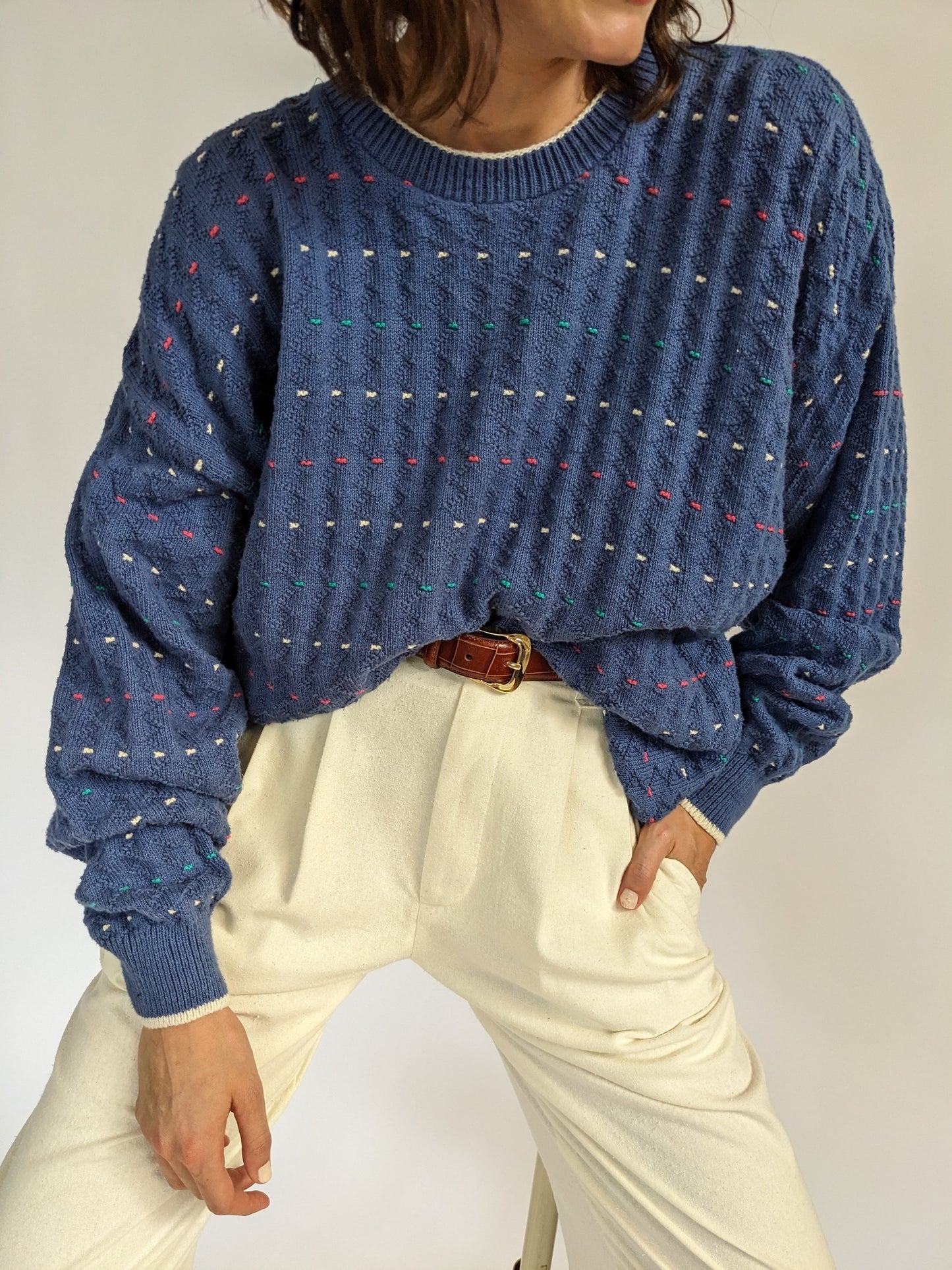 Vintage Dotted Ocean Blue Sweater