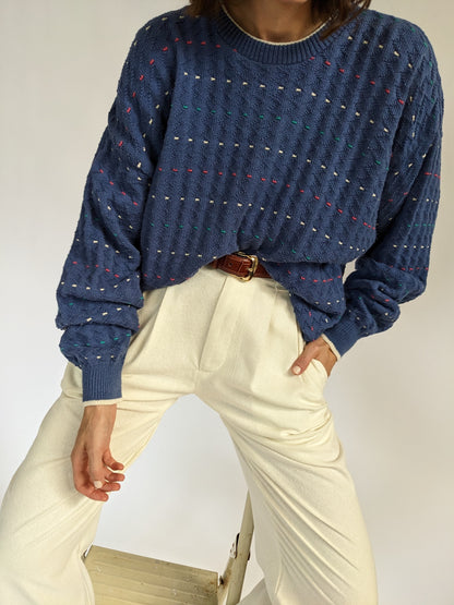 Vintage Dotted Ocean Blue Sweater