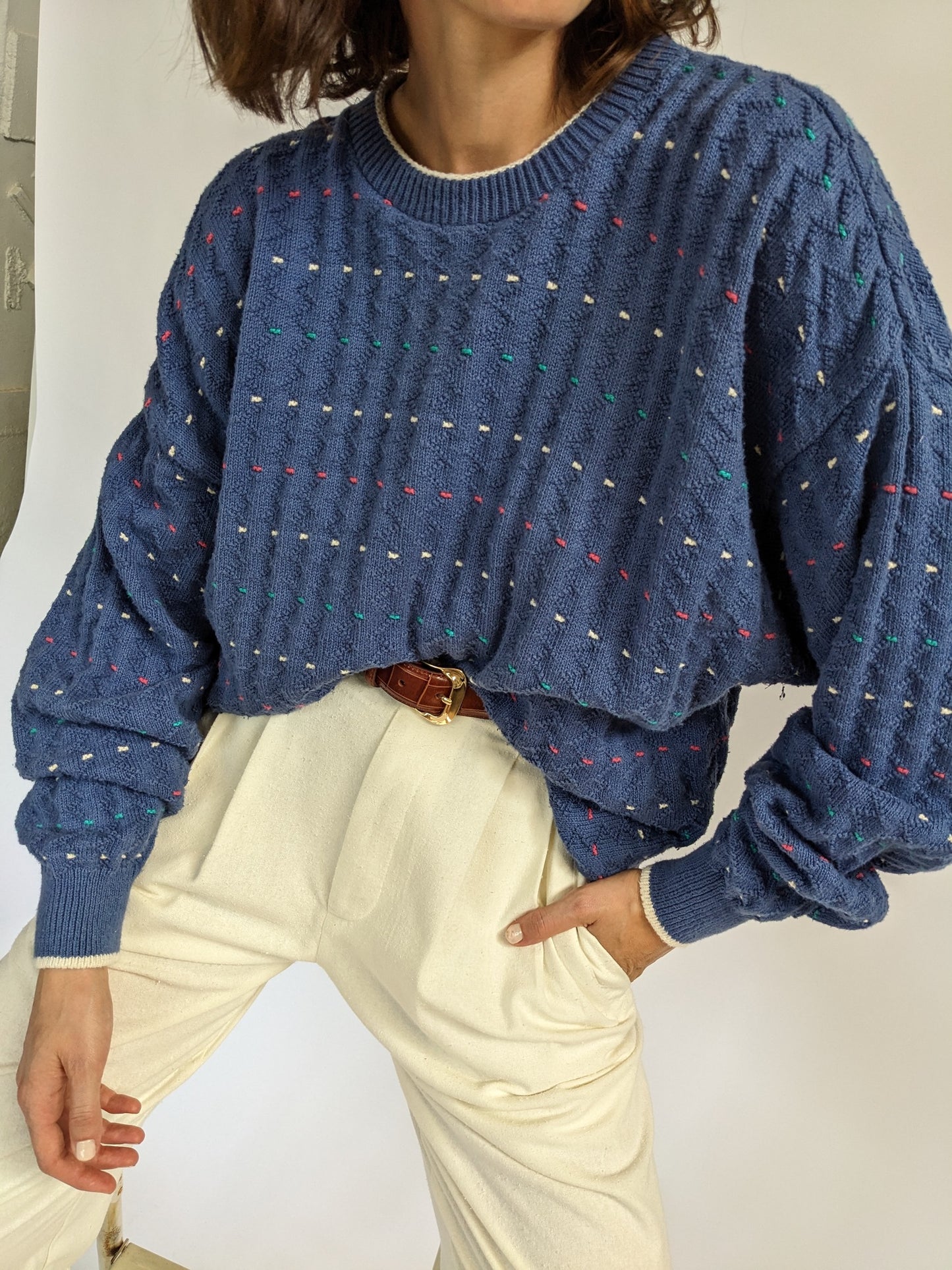 Vintage Dotted Ocean Blue Sweater