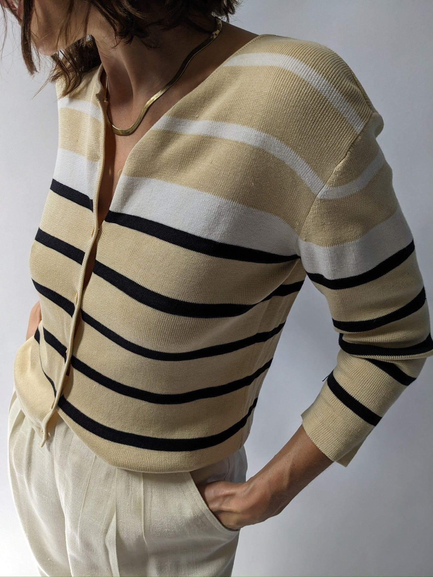 Vintage Butter Striped Silk Cardigan