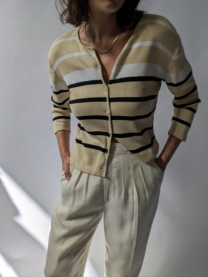 Vintage Butter Striped Silk Cardigan