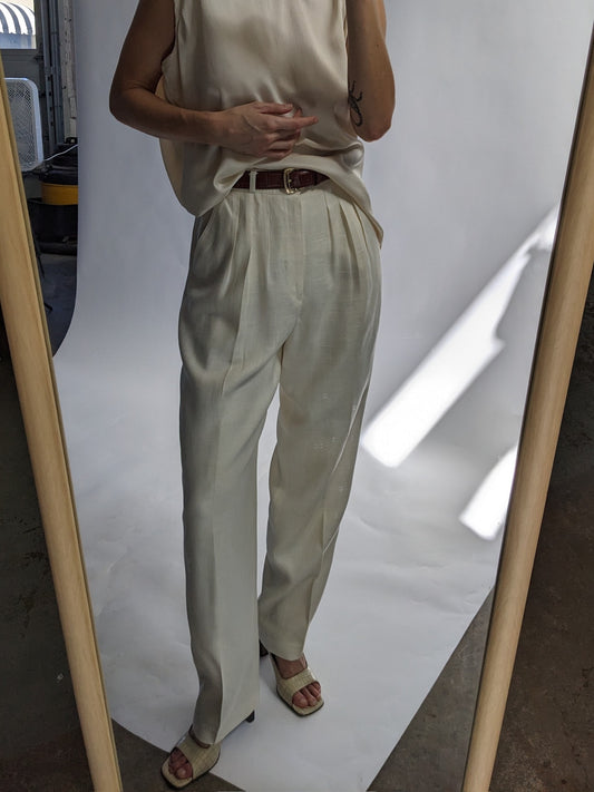 Stunning Vintage Cream Woven Rayon Trousers