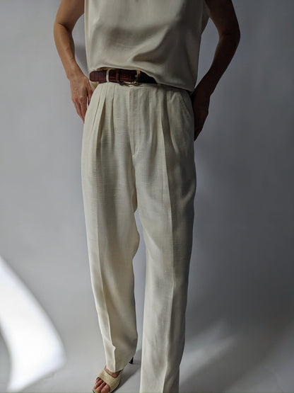 Stunning Vintage Cream Woven Rayon Trousers