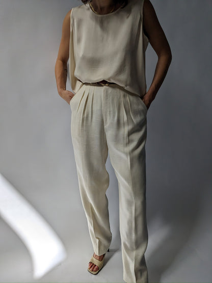 Stunning Vintage Cream Woven Rayon Trousers