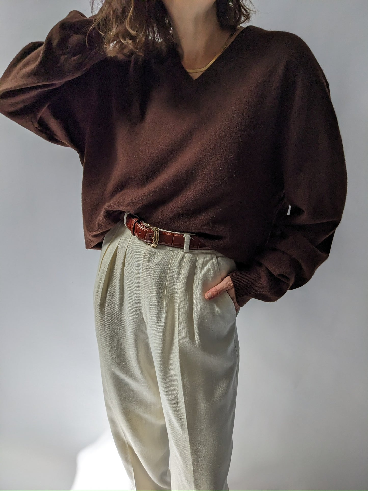 Hazelnut Cashmere V-Neck Sweater