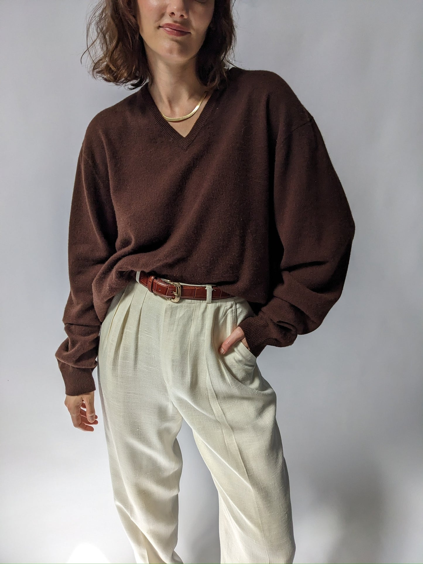 Hazelnut Cashmere V-Neck Sweater