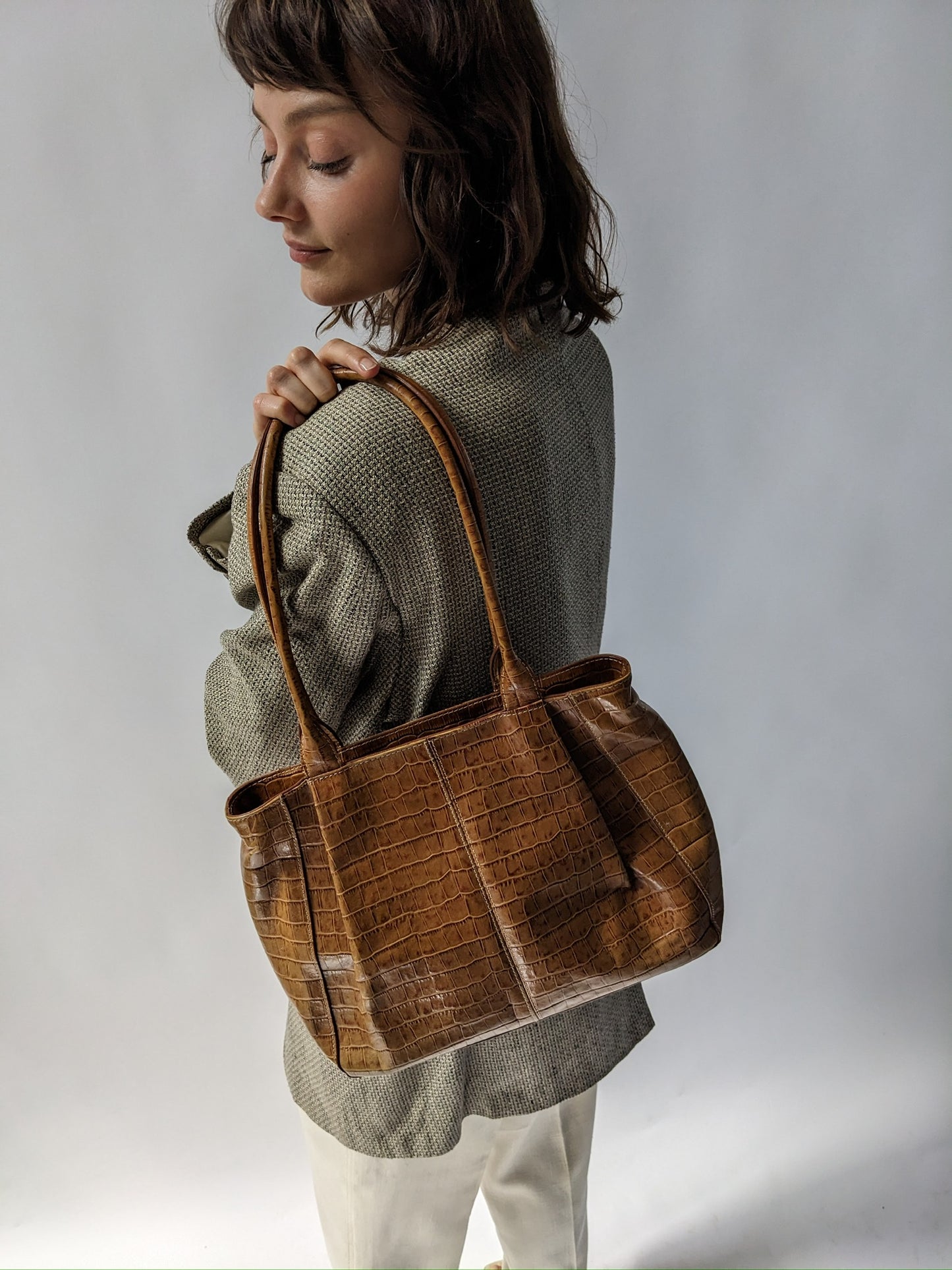 90s Caramel Embossed Leather Purse