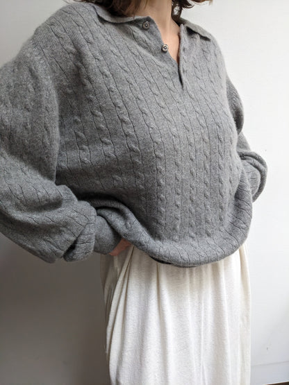 Vintage Cloud Grey Cable Knit Cashmere Henley