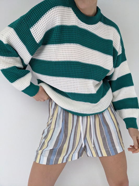 Vintage Teal Wide Striped Sweater