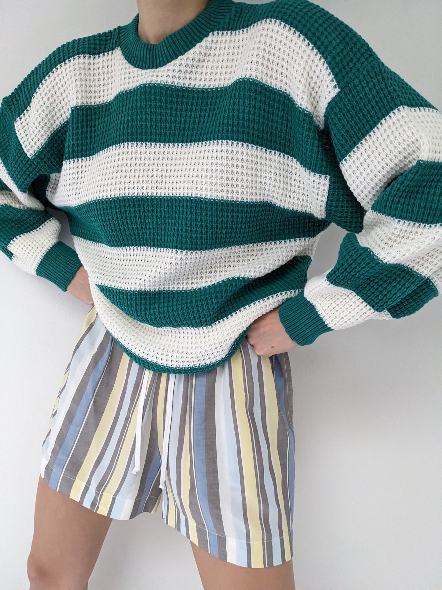 Vintage Teal Wide Striped Sweater