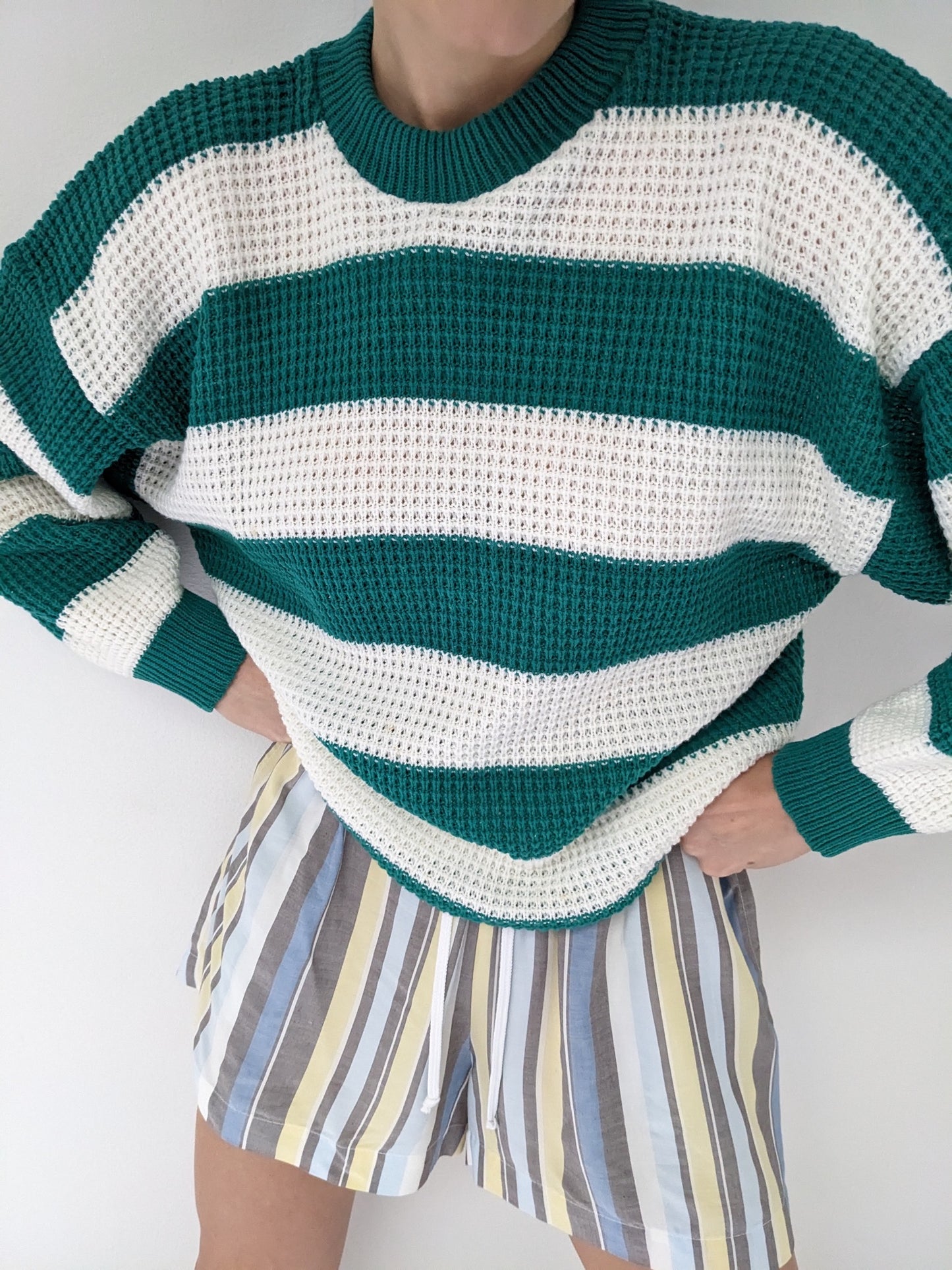 Vintage Teal Wide Striped Sweater