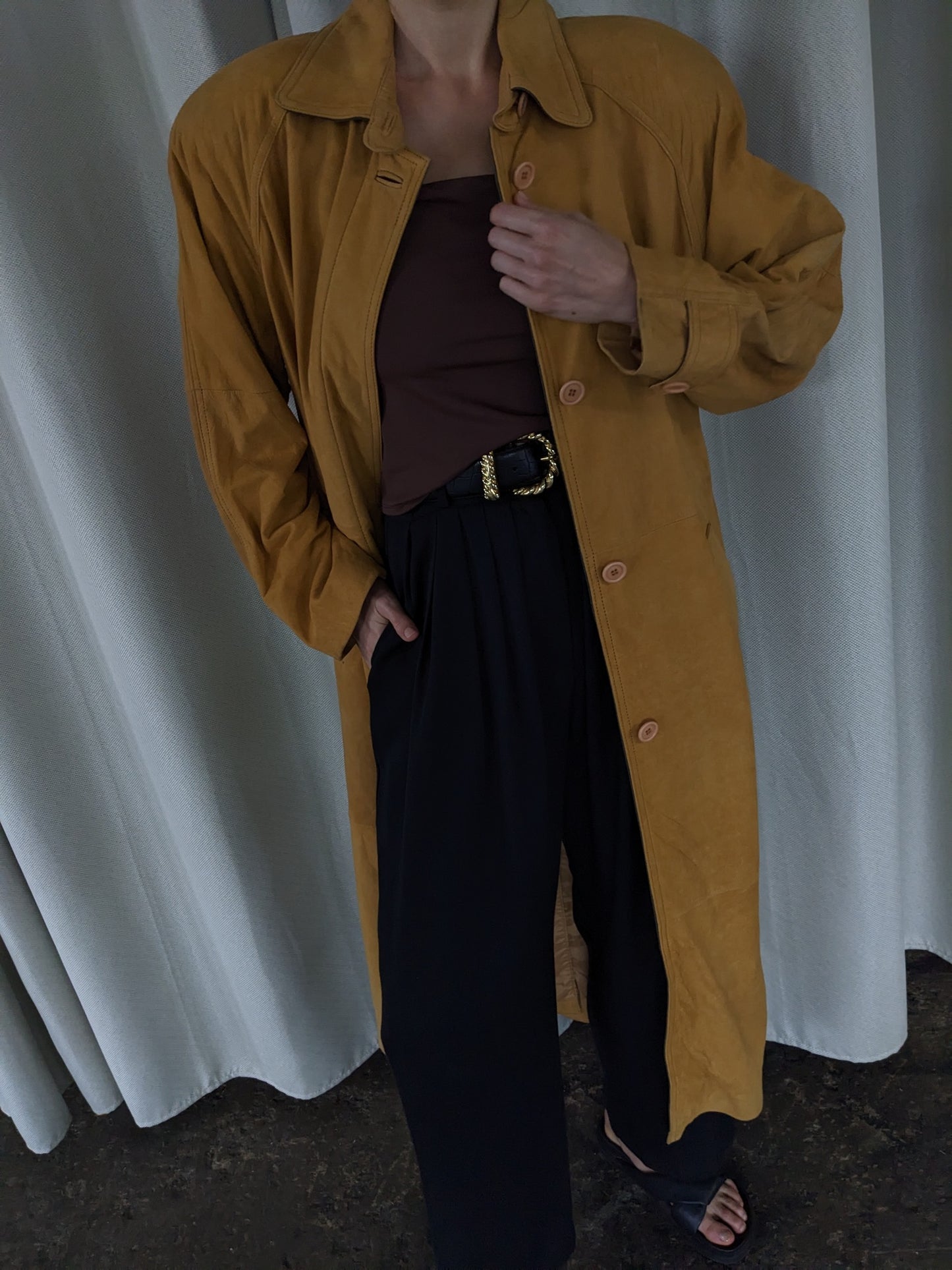 Amazing 90s Camel Suede Long Coat