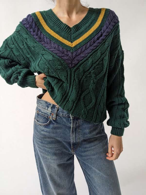 Vintage Evergreen Collegiate Knit Sweater