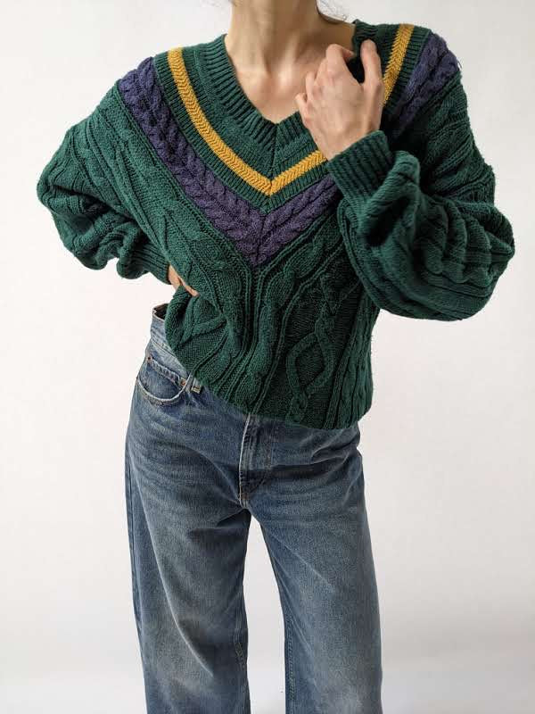 Vintage Evergreen Collegiate Knit Sweater