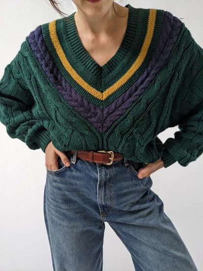 Vintage Evergreen Collegiate Knit Sweater