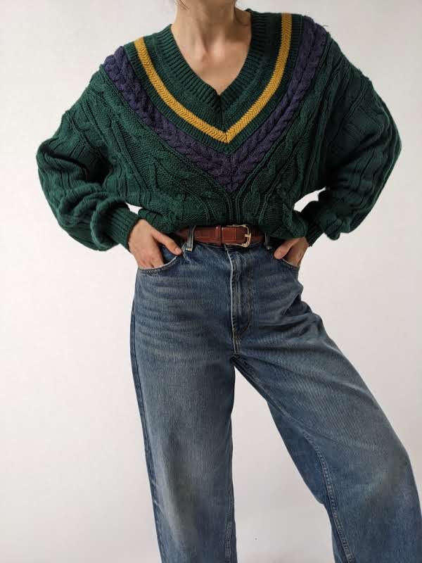 Vintage Evergreen Collegiate Knit Sweater