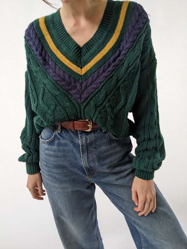 Vintage Evergreen Collegiate Knit Sweater