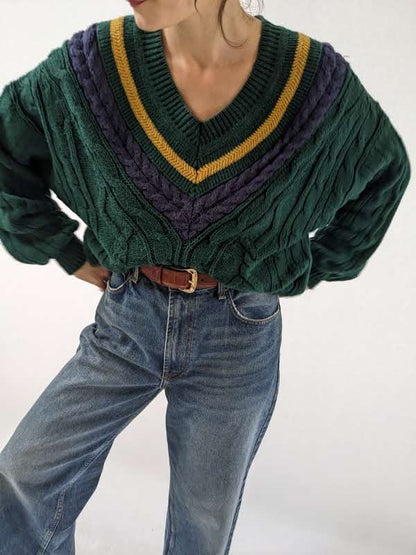 Vintage Evergreen Collegiate Knit Sweater