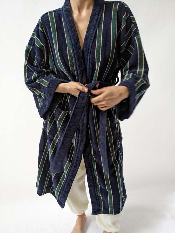 Vintage Striped Terry Cloth Lounge Robe