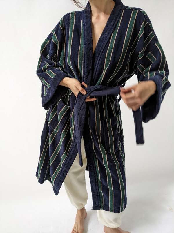 Vintage Striped Terry Cloth Lounge Robe