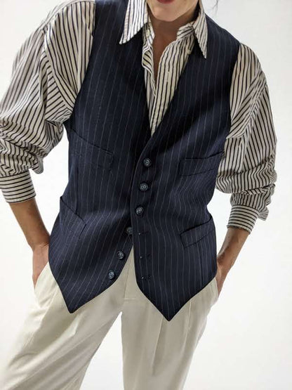 Vintage Pin Striped Tailored Vest