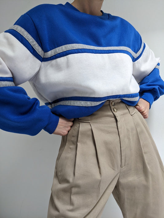 Wide Striped Cobalt & Ivory Sweatshirt